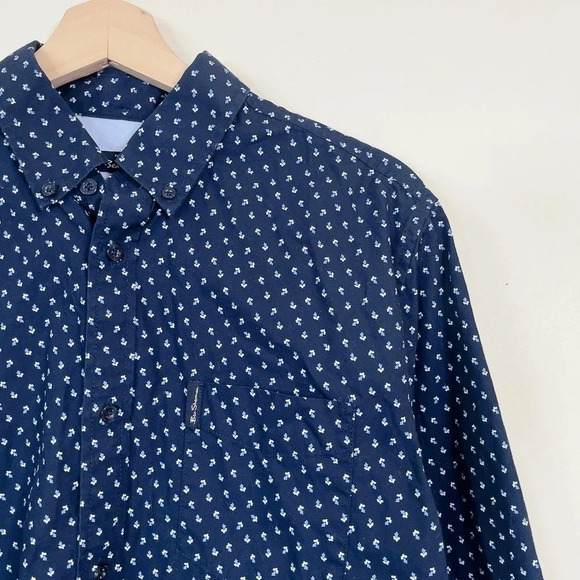 BEN  SHERMAN | NAVY PRINT BUTTON DOWN DRESS SHIRT - Picture 7 of 13